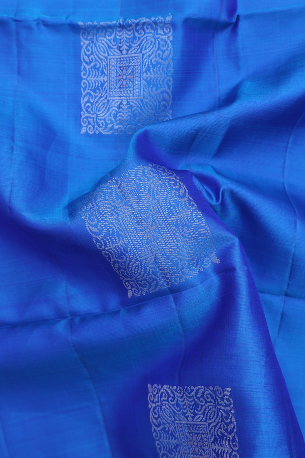 Soft Silk Saree In Indigo Blue With Zari Motifs