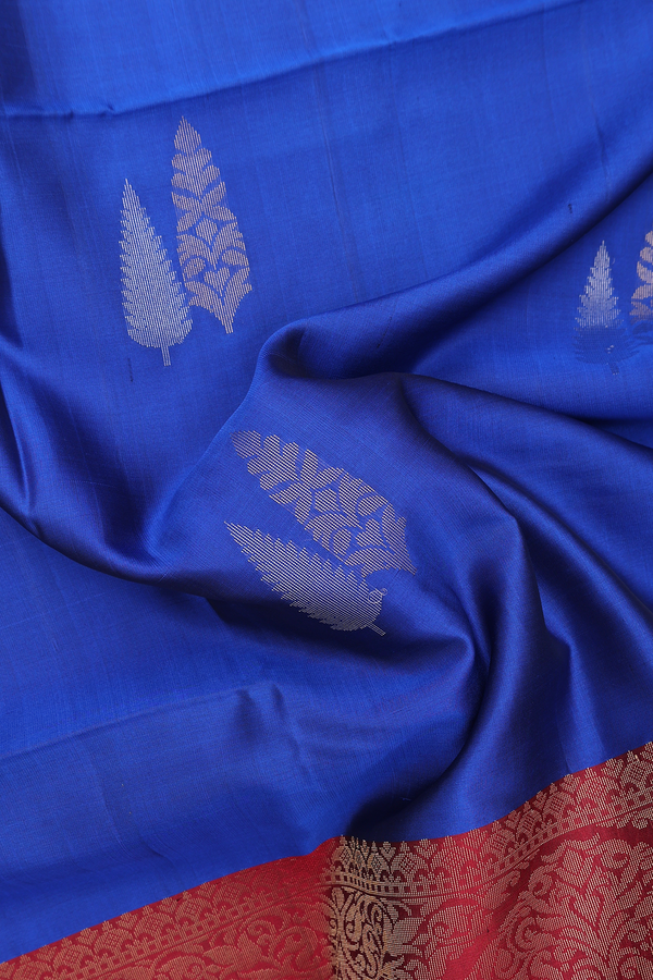 Soft Silk Saree In Indigo Blue With Zari Motifs