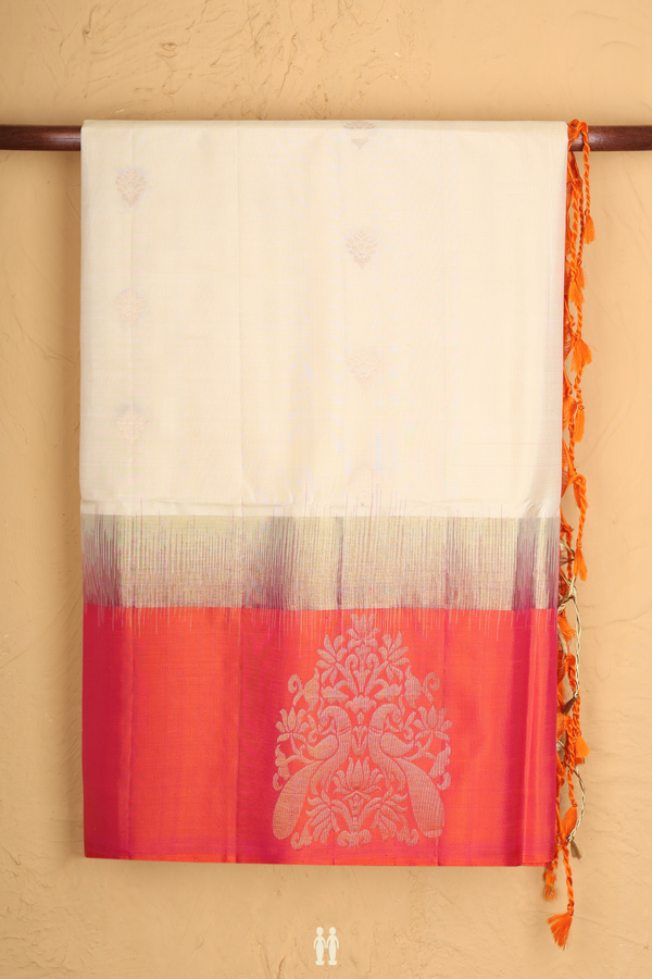 Soft Silk Saree In Ivory With Zari Buttas