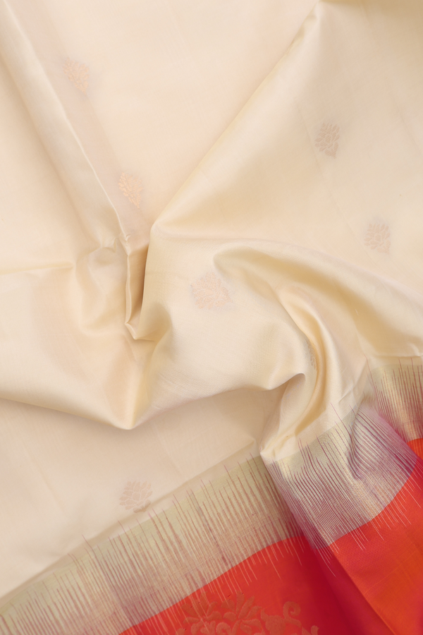 Soft Silk Saree In Ivory With Zari Buttas