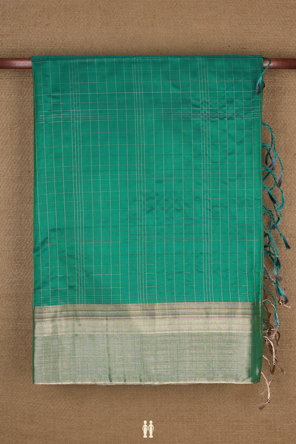 Soft Silk Saree In Jade Green With Zari Checked Design