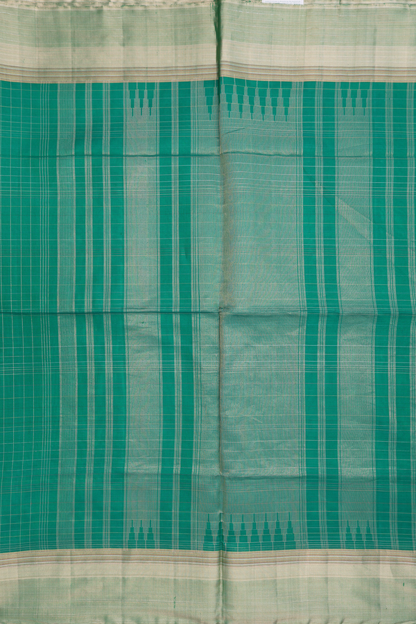 Soft Silk Saree In Jade Green With Zari Checked Design