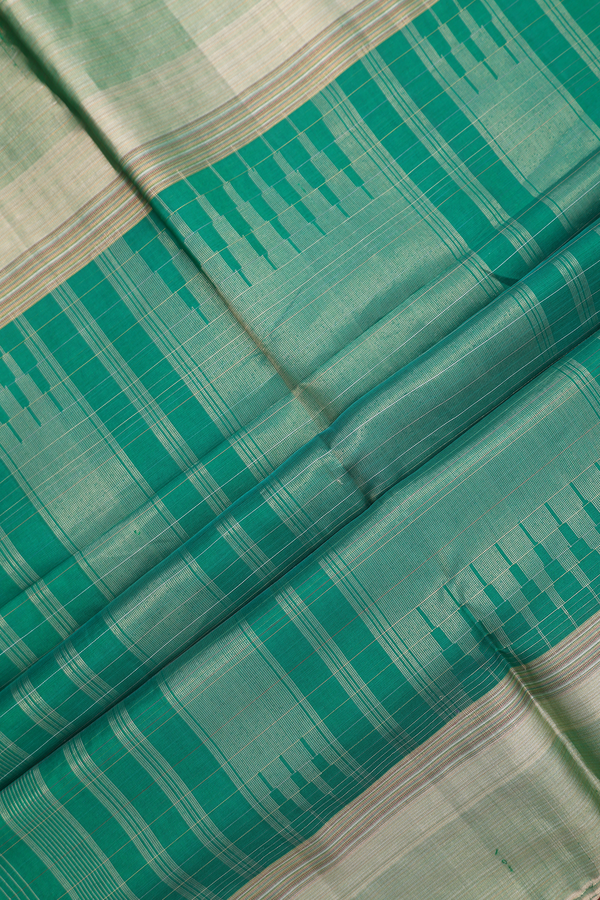 Soft Silk Saree In Jade Green With Zari Checked Design