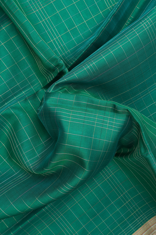 Soft Silk Saree In Jade Green With Zari Checked Design