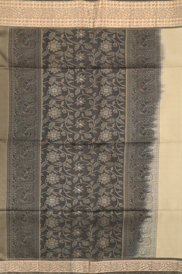 Soft Silk Saree In Khaki With Contrast Border