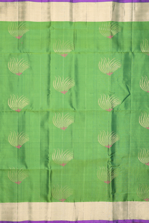 Soft Silk Saree In Leaf Green With Zari Motifs
