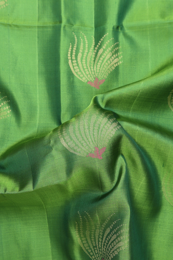 Soft Silk Saree In Leaf Green With Zari Motifs