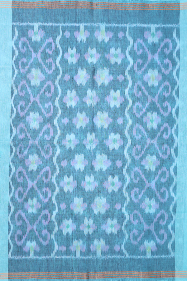 Linen Saree In Light Blue With Zari Buttas