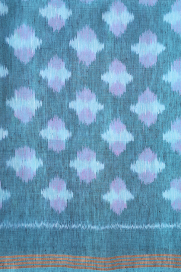 Linen Saree In Light Blue With Zari Buttas
