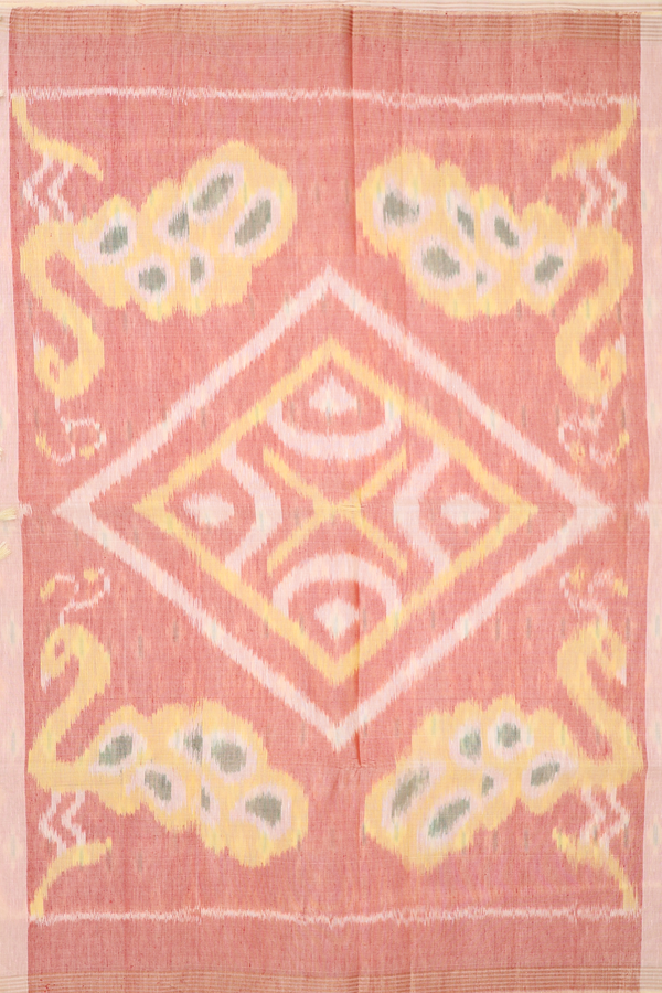 Linen Saree In Light Orange With Zari Motifs