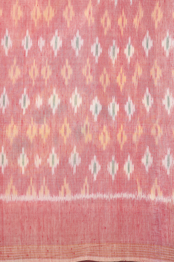 Linen Saree In Light Orange With Zari Motifs
