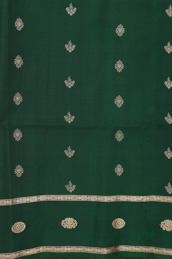 Soft Silk Saree In Parrot Green With Floral Buttis