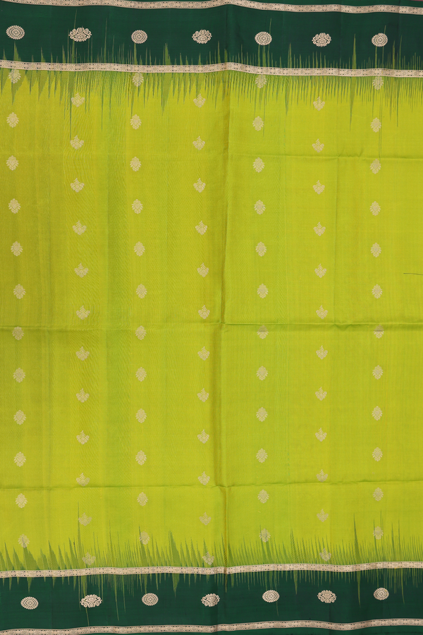 Soft Silk Saree In Parrot Green With Floral Buttis