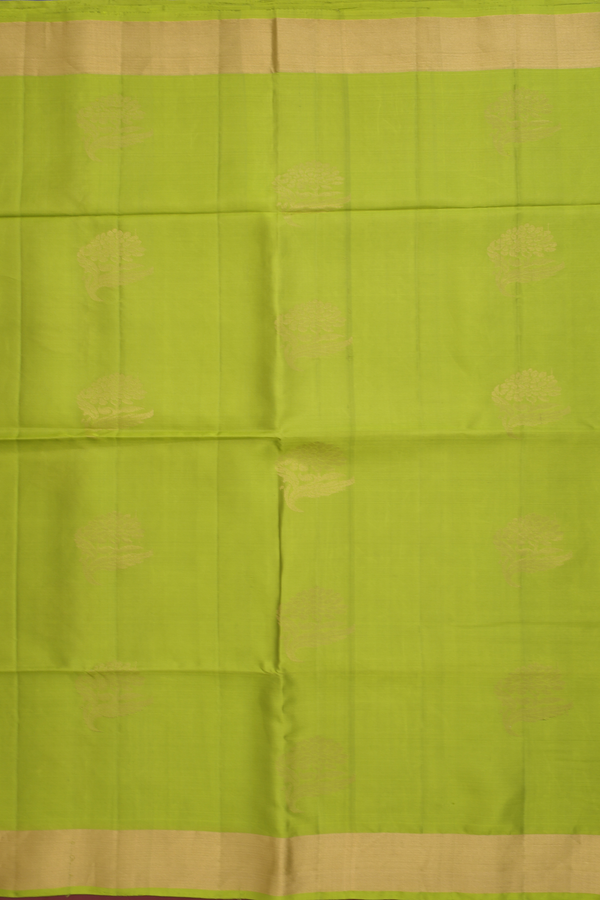 Soft Silk Saree In Lime Green With Floral Motifs