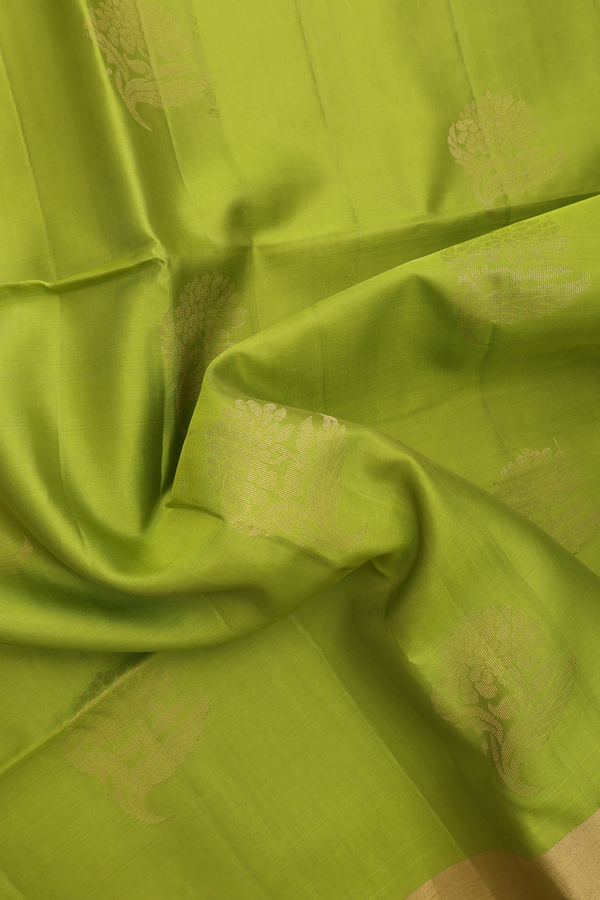 Soft Silk Saree In Lime Green With Floral Motifs