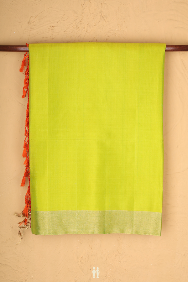 Soft Silk Saree In Lime Green With Zari Border