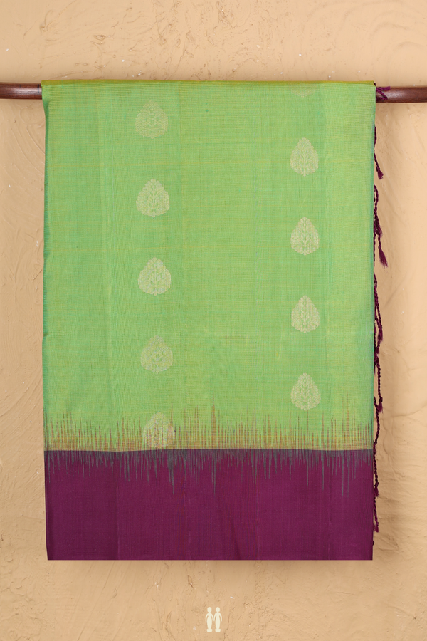 Soft Silk Saree In Lime Green With Zari Buttas