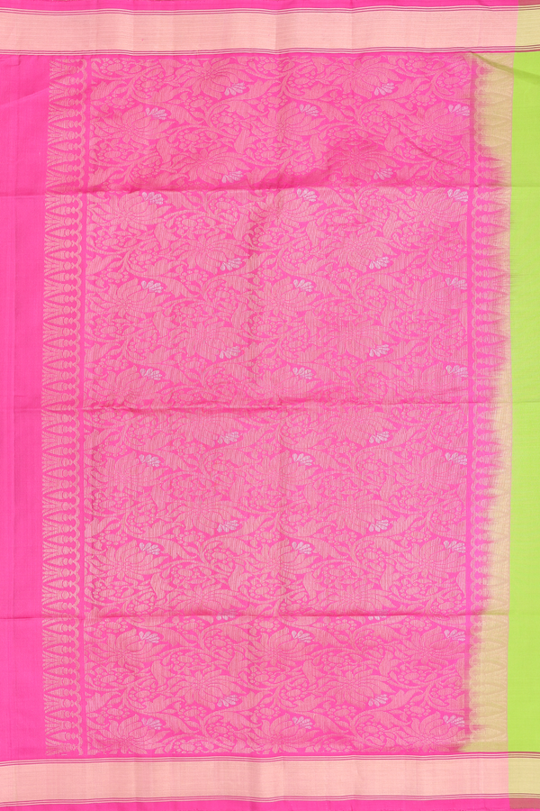 Soft Silk Saree In Lime Green With Zari Buttas