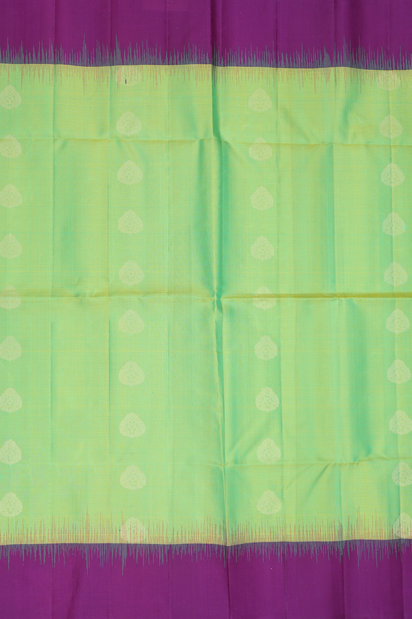 Soft Silk Saree In Lime Green With Zari Buttas