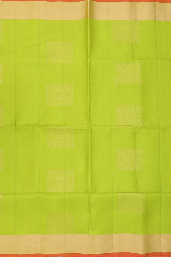 Soft Silk Saree In Lime Green With Zari Motifs