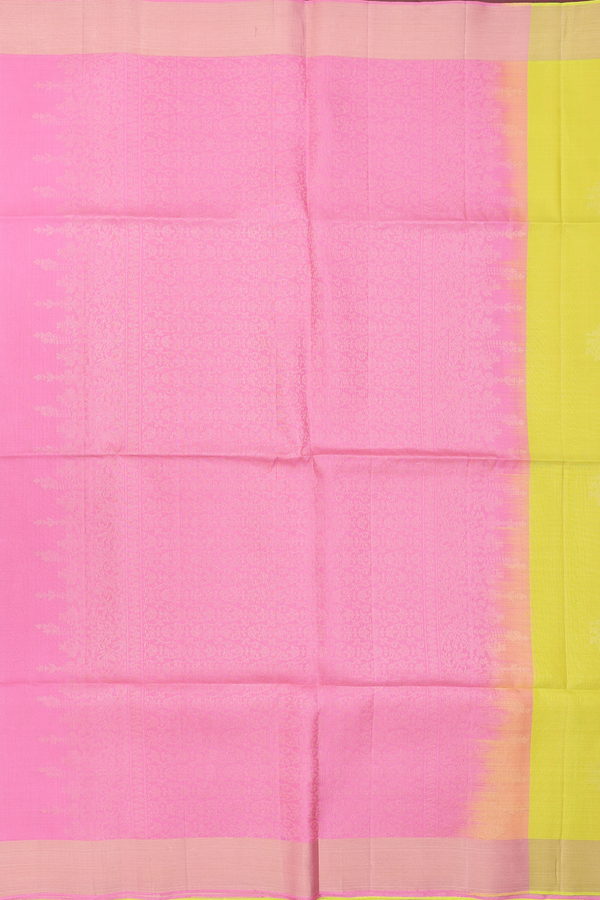 Soft Silk Saree In Lime Yellow With Zari Motifs