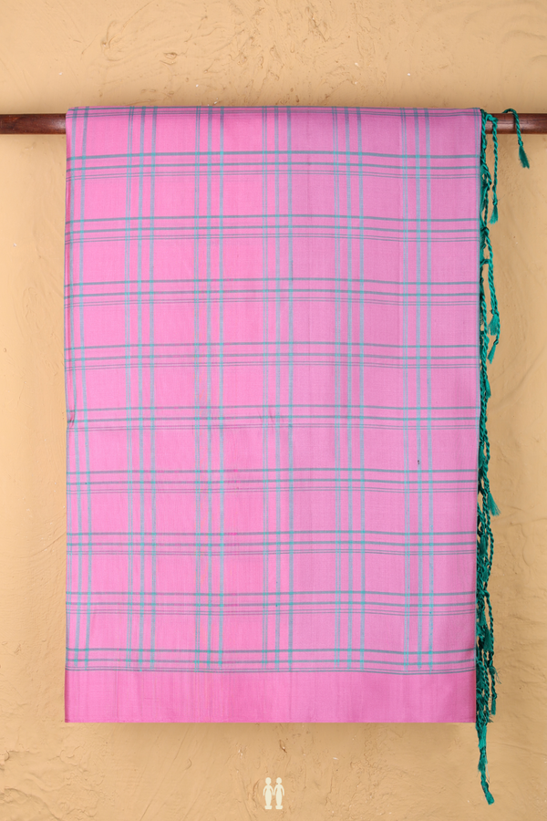 Soft Silk Saree In Lotus Pink With Checks Design