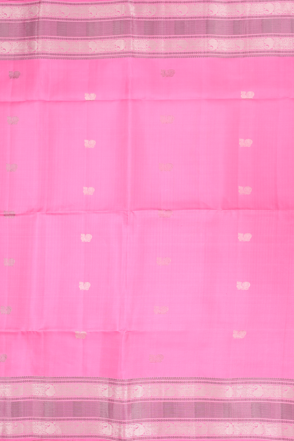 Soft Silk Saree In Lotus Pink With Peacock Buttas