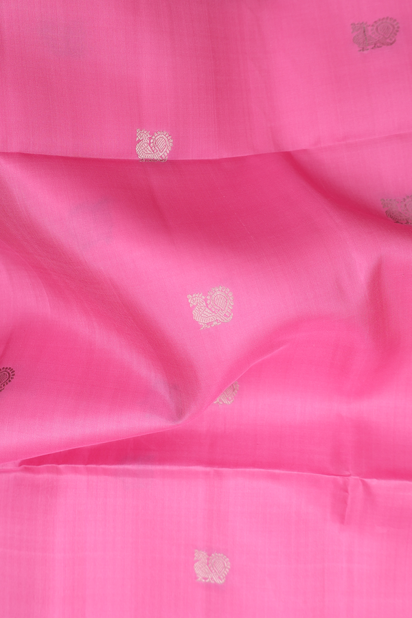 Soft Silk Saree In Lotus Pink With Peacock Buttas