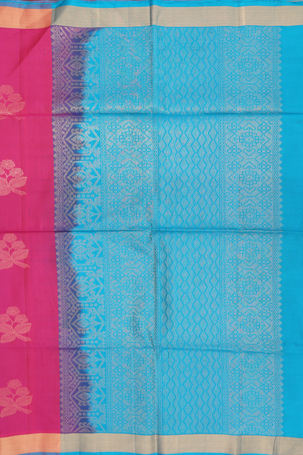 Soft Silk Saree In Rani Pink With Floral Motifs