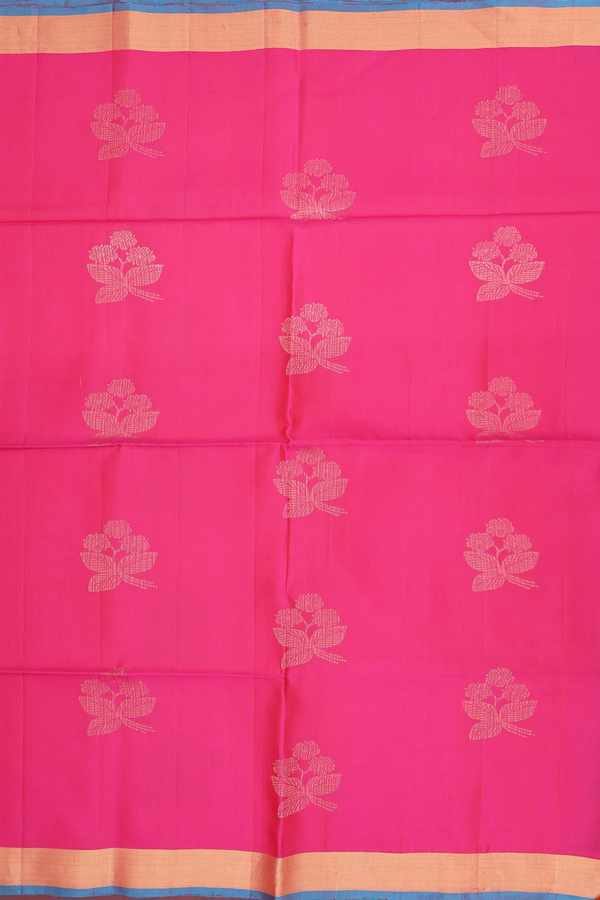 Soft Silk Saree In Rani Pink With Floral Motifs