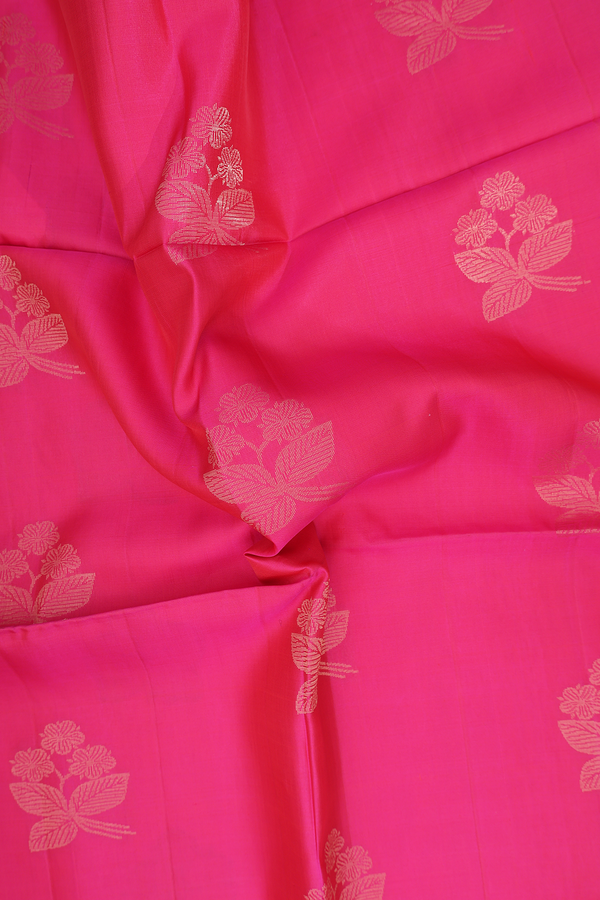 Soft Silk Saree In Rani Pink With Floral Motifs