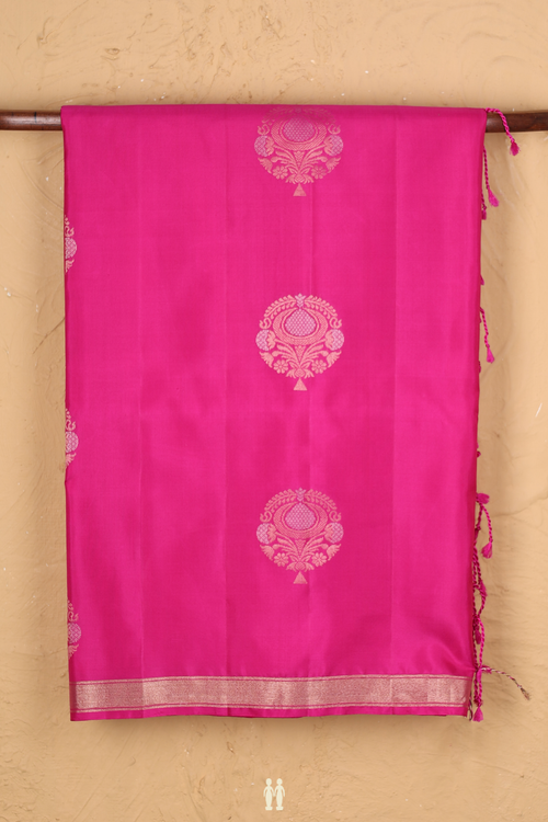 Soft Silk Saree In Magenta With Zari Motifs