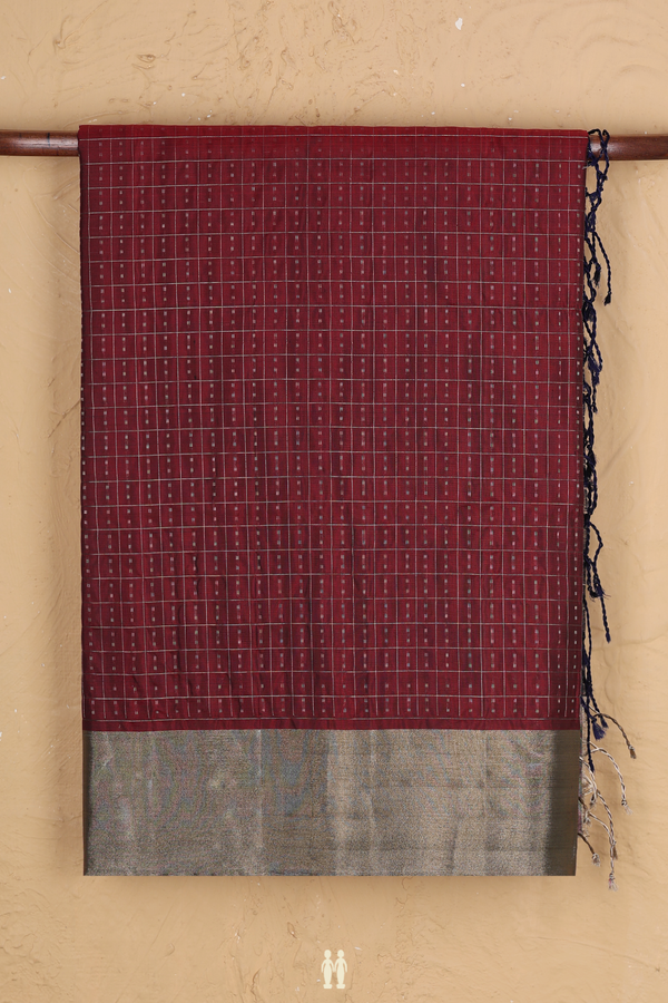 Soft Silk Saree In Maroon With Checks Design