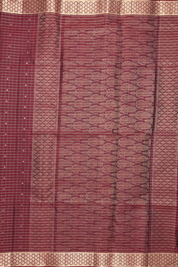 Soft Silk Saree In Maroon With Checks Design