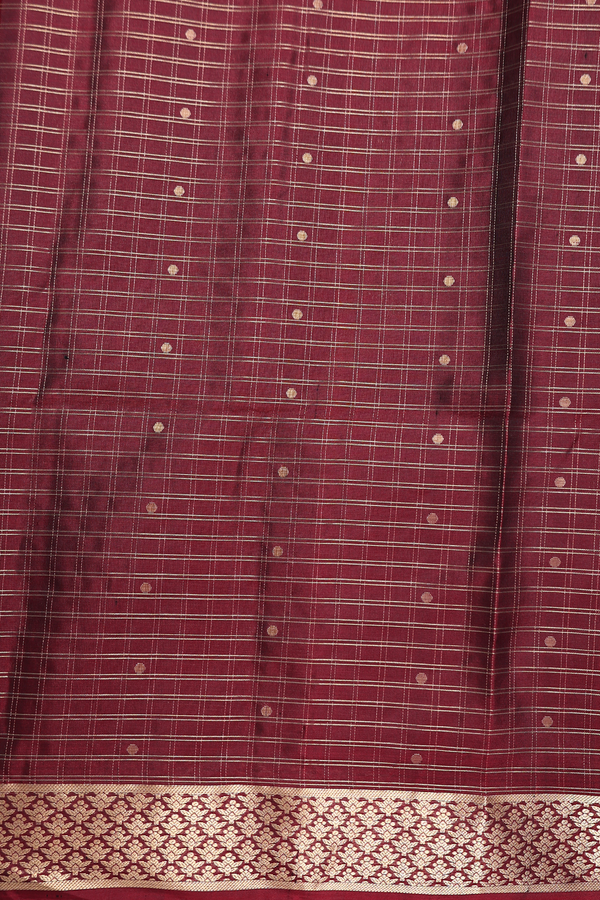 Soft Silk Saree In Maroon With Checks Design
