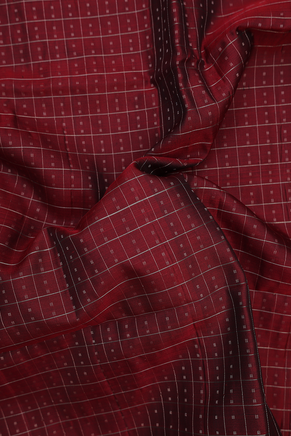 Soft Silk Saree In Maroon With Checks Design