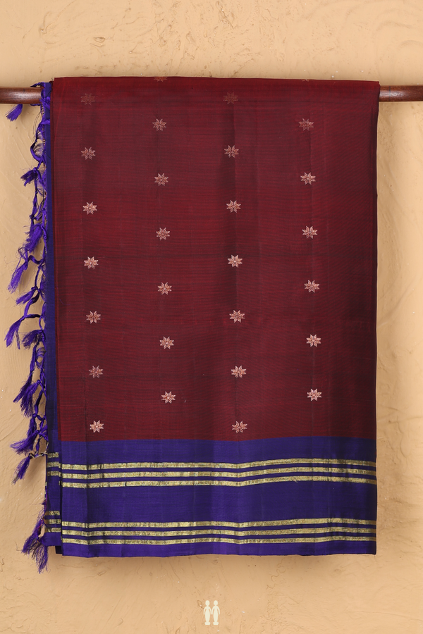 Soft Silk Saree In Maroon With Floral Buttas