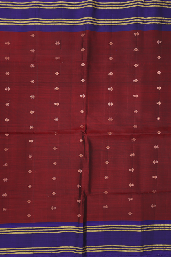 Soft Silk Saree In Maroon With Floral Buttas