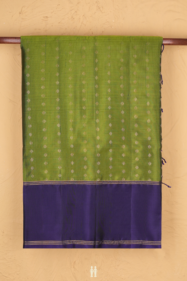 Soft Silk Saree In Mehendi Green With Diamond Buttas
