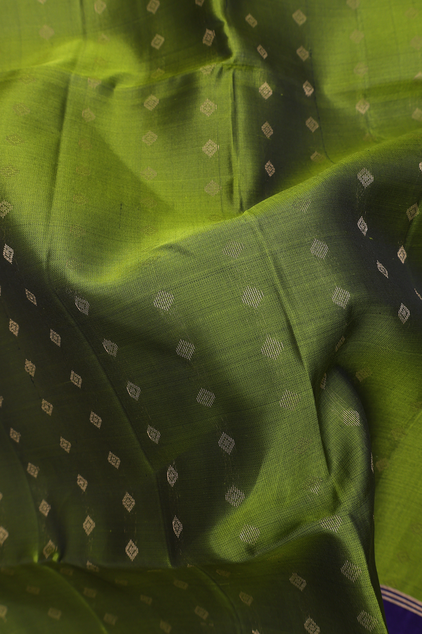 Soft Silk Saree In Mehendi Green With Diamond Buttas