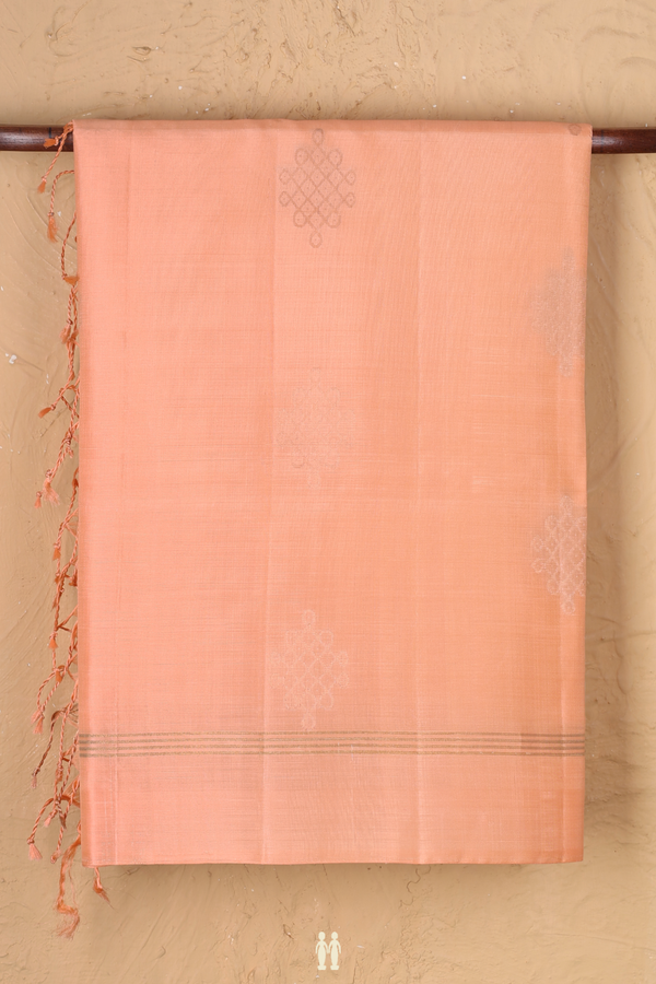 Soft Silk Saree In Melon Orange With Kolam Buttas