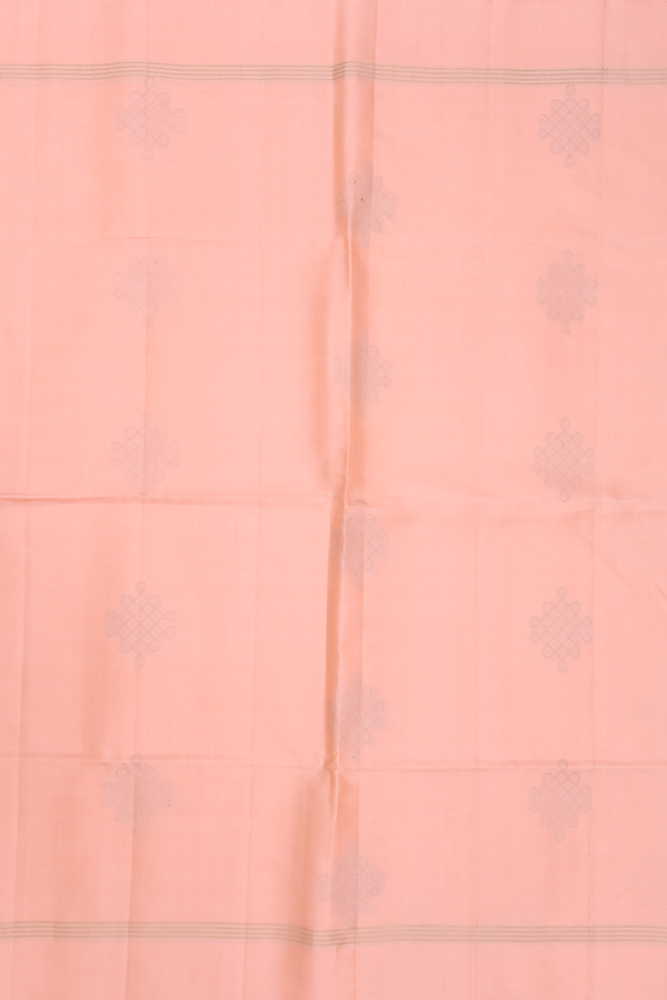 Soft Silk Saree In Melon Orange With Kolam Buttas