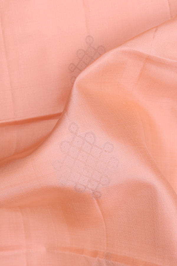 Soft Silk Saree In Melon Orange With Kolam Buttas