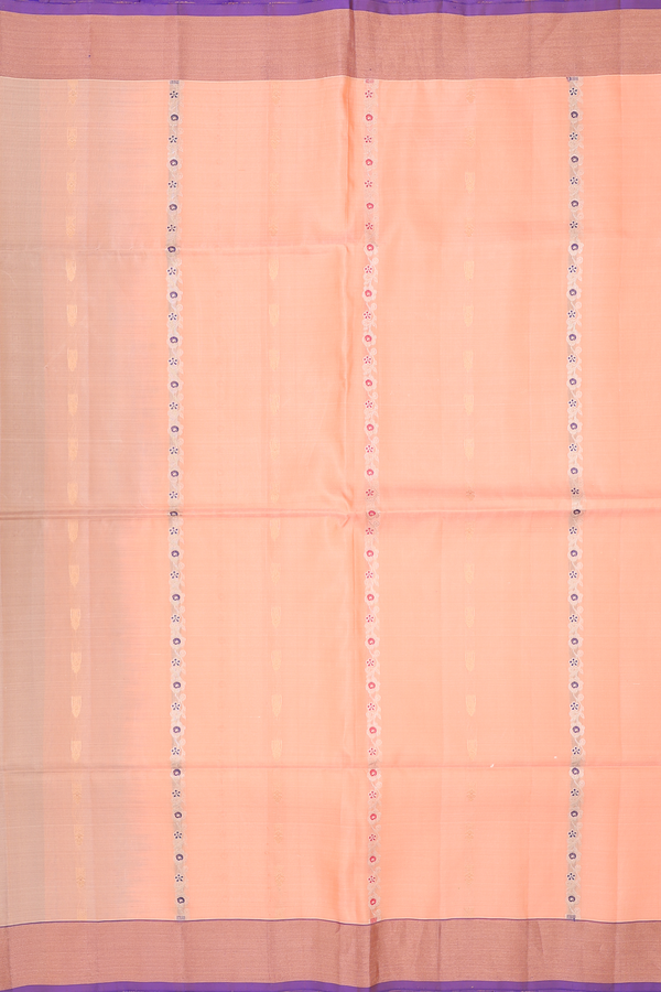 Soft Silk Saree In Melon Orange With Stripes Design
