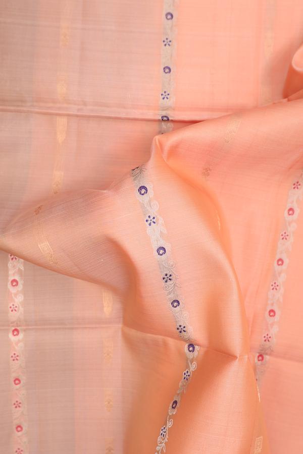 Soft Silk Saree In Melon Orange With Stripes Design