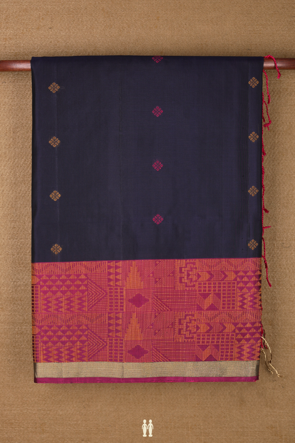 Soft Silk Saree In Midnight Blue With Threadwork Buttas