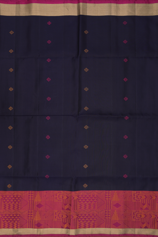 Soft Silk Saree In Midnight Blue With Threadwork Buttas