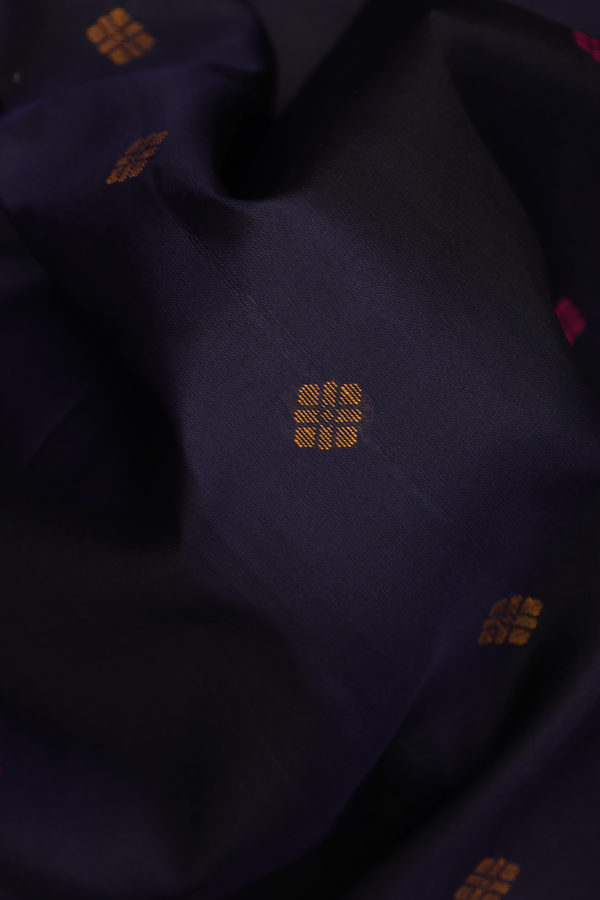 Soft Silk Saree In Midnight Blue With Threadwork Buttas