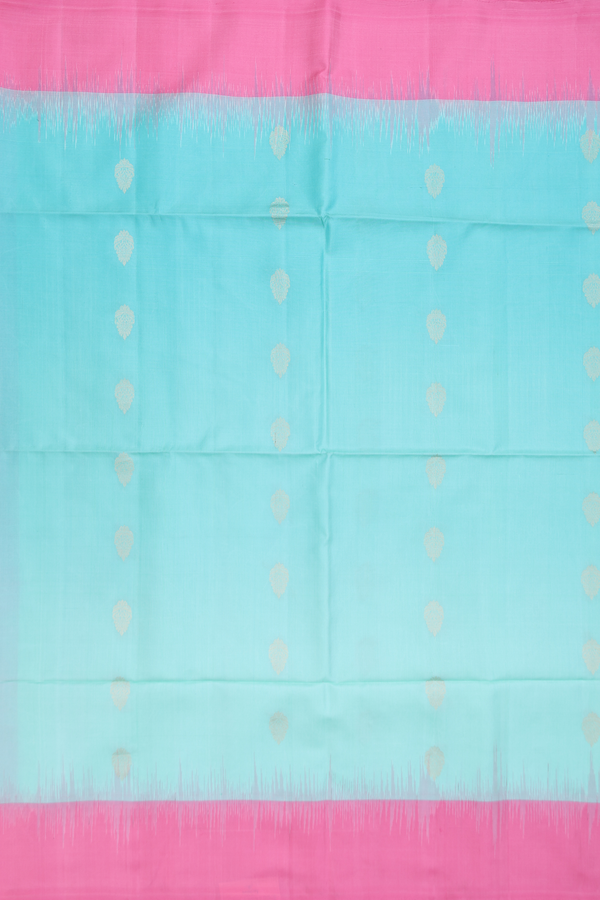Soft Silk Saree In Mint Blue With Zari Buttas