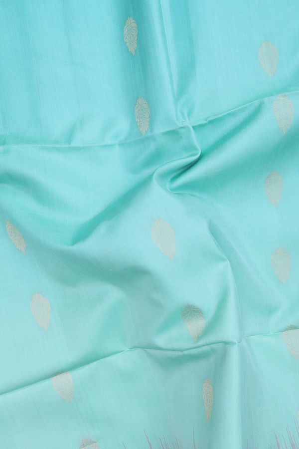 Soft Silk Saree In Mint Blue With Zari Buttas